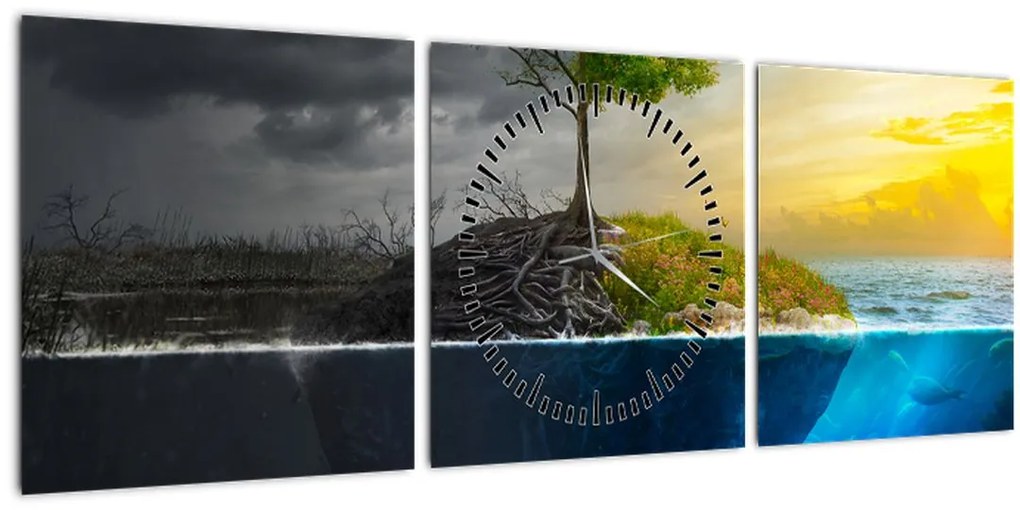 Tablou reprezentând două părți (cu ceas) (90x30 cm)