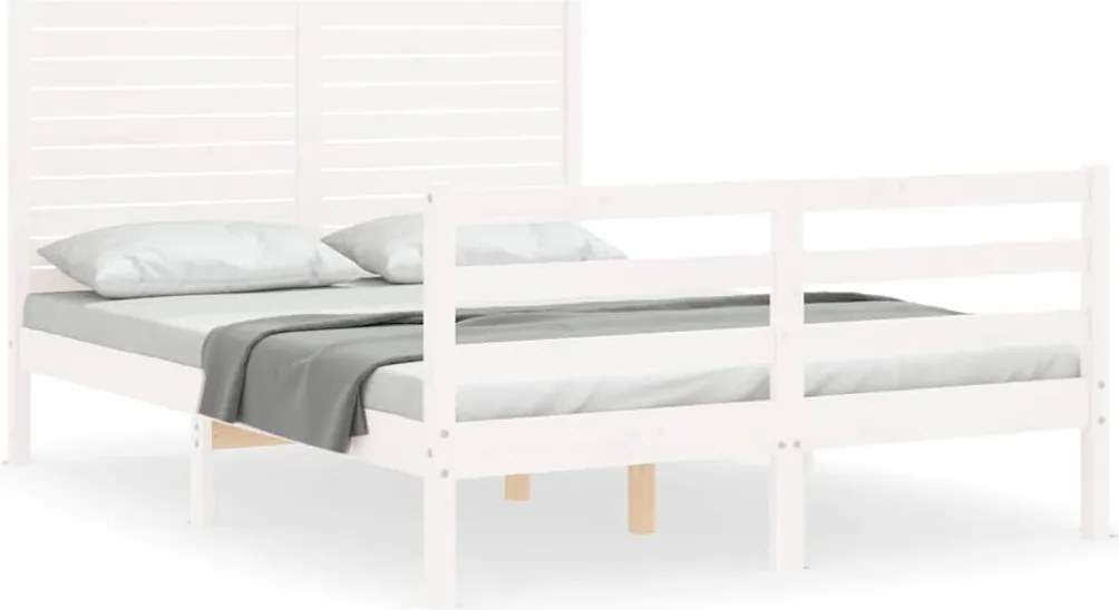 vidaXL Cadru de pat cu tăblie, alb, 140x200 cm, lemn masiv