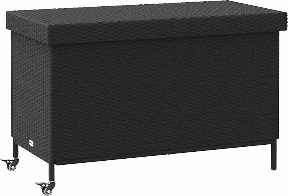vidaXL Ladă depozitare de grădină cu roți negru,110x55x73 cm poliratan