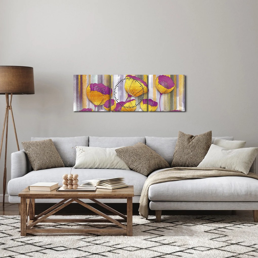 Tablou - Ilustrațir cu flori (cu ceas) (90x30 cm)