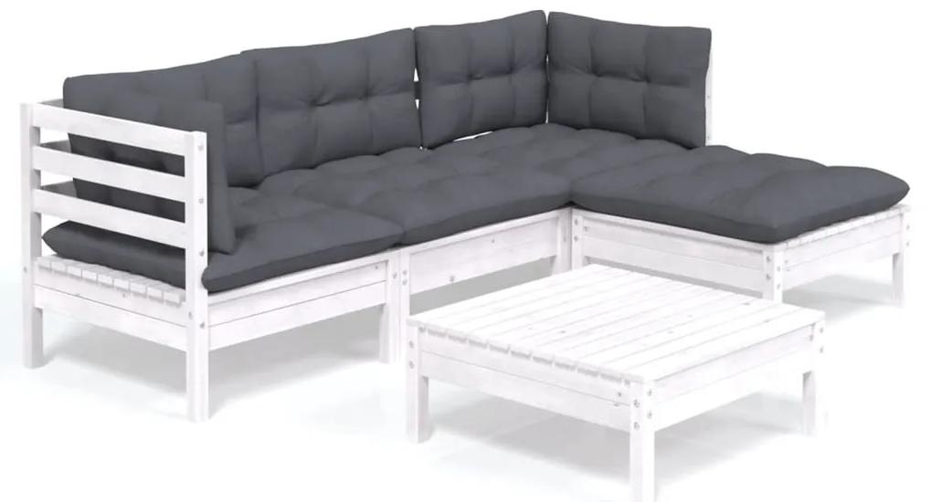 3096353 vidaXL Set mobilier grădină cu perne, 5 piese, alb, lemn de pin