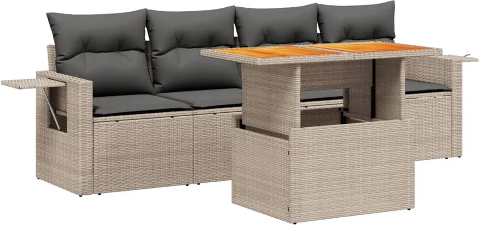 vidaXL Set canapea de grădină cu perne, 5 piese, gri, poliratan