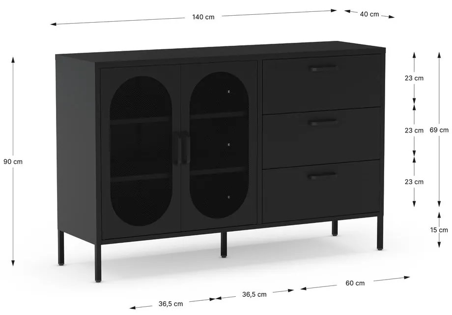 Comodă neagră 140x90 cm Diora – Marckeric