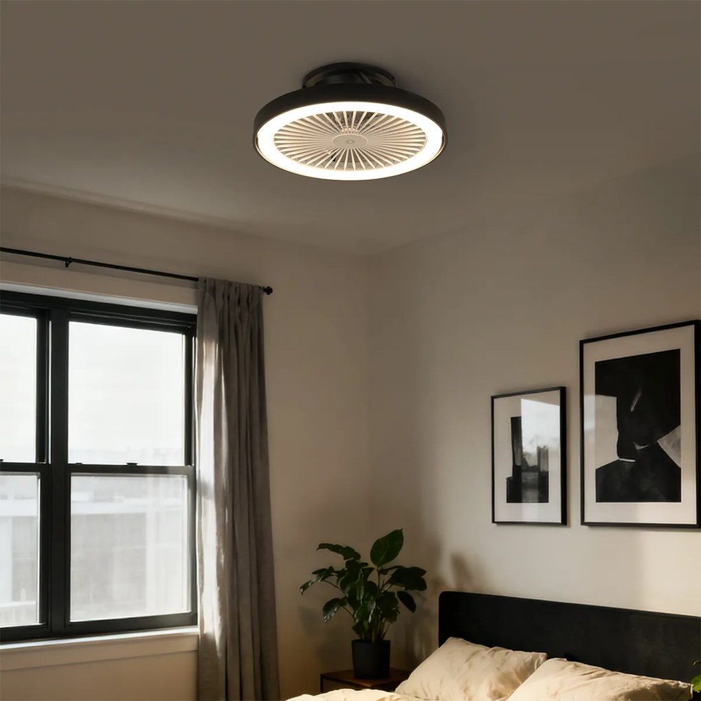 Ventilator inteligent de tavan negru 54cm incl. LED Dimmable cu telecomandă - Dave