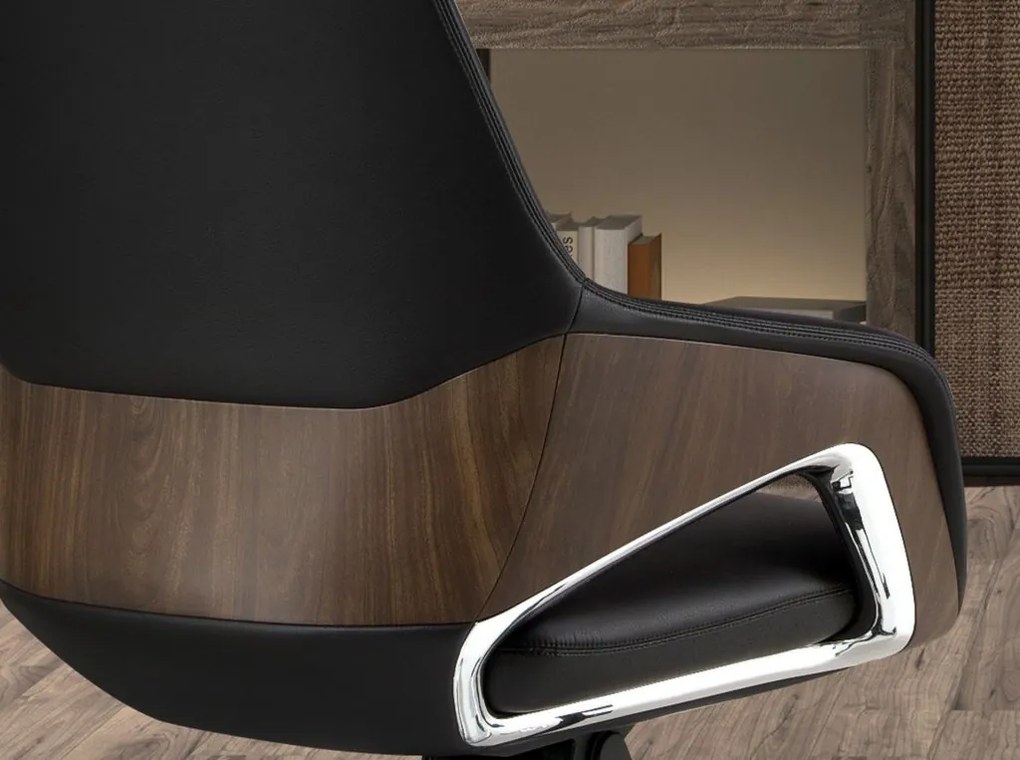 Scaun de birou modern piele sintetica si furnir de nuc Black