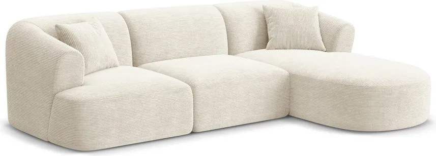 Colțar bej cu tapițerie din catifea reiată (cu colț pe partea dreaptă/cu șezlong) Campi – Cosmopolitan Design