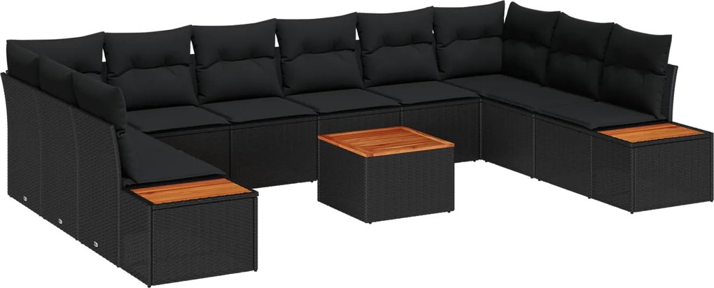 vidaXL Set de canapele pentru grădină 11 pcs Negru Rattan poli