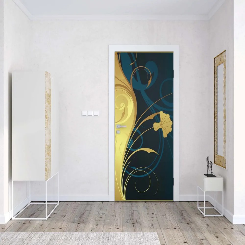 GLIX Tapet netesute pe usă - Luxury Gold And Green Floral Swirl Design