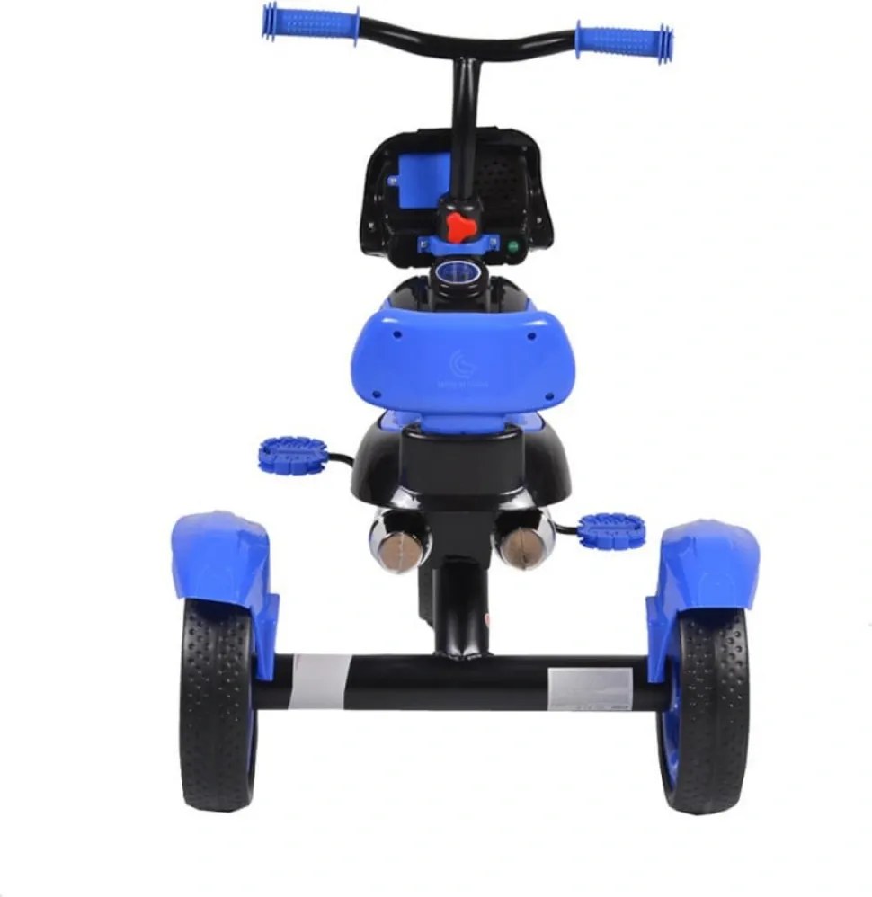 Tricicleta cu pedale NOVOKIDS™ Eagle Trike , Cu melodii si lumini, Carena, Max 25 kg, Roti din cauciuc EVA, Cadru metalic, Far luminos, Albastru
