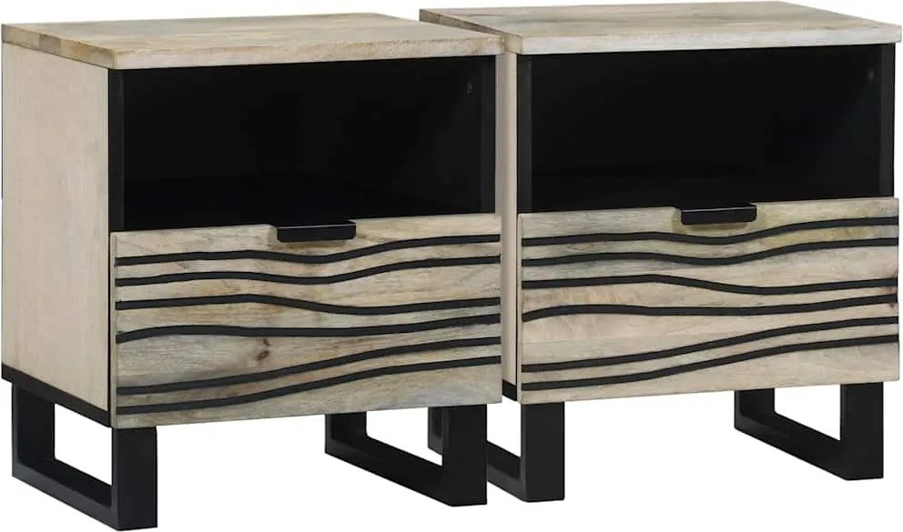vidaXL Dulap de noapte cu sertar 2 pcs Alb și negru 40 x 33 x 46 cm