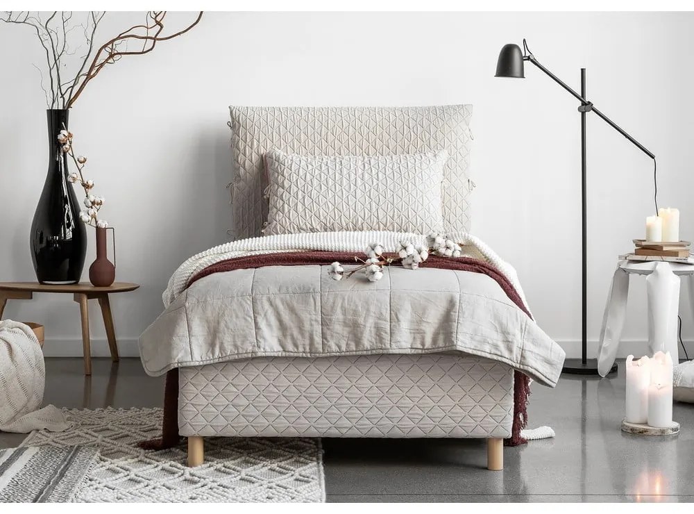 Pat bej tapițat de o persoană și somieră 90x200 cm Sleepy Luna – Miuform