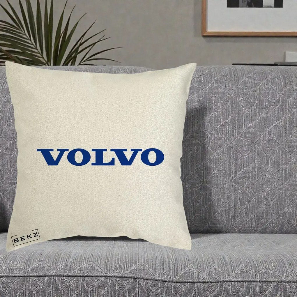 Perna Personalizata cu emblema Volvo, 40x40 cm, Ecru, Husa Detasabila, Perna Inclusa, BEKZ®