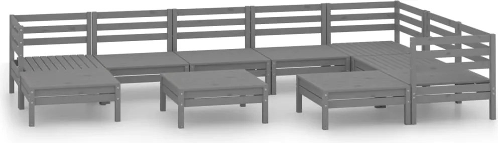vidaXL Set mobilier de grădină, 10 piese, gri, lemn masiv de pin