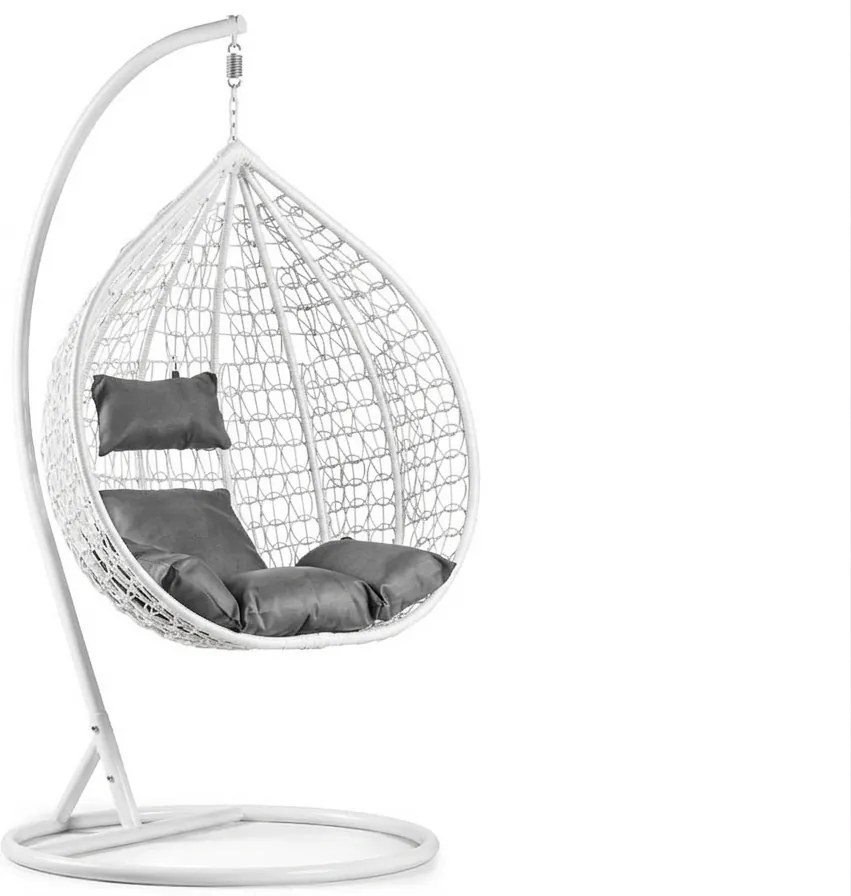 Scaun suspendat alb KOKON cu suport, perna gri