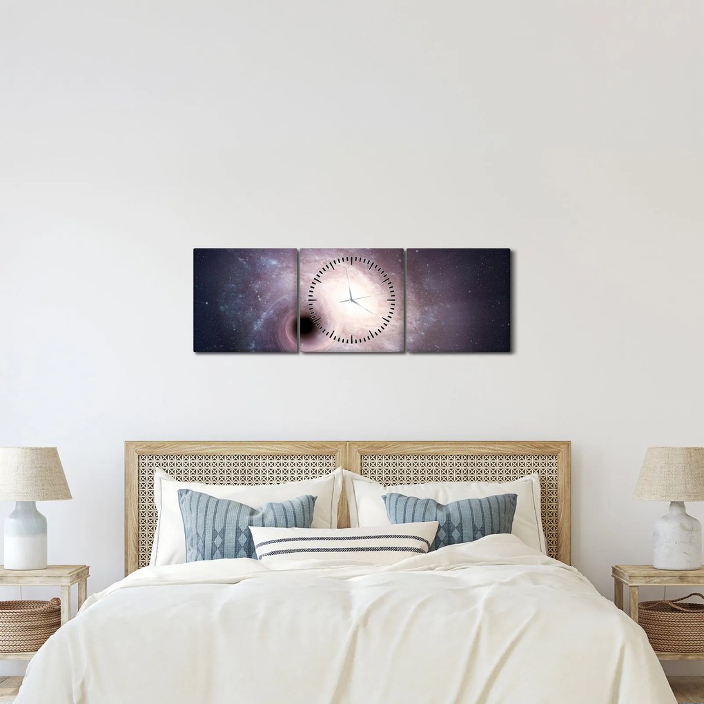 Tablou - Galaxii spiralate (cu ceas) (90x30 cm)