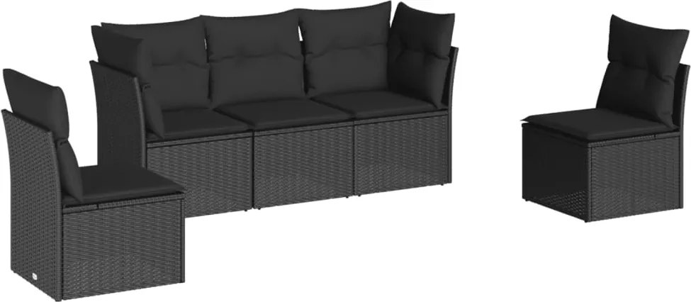 vidaXL Set mobilier de grădină cu perne, 5 piese, negru, poliratan