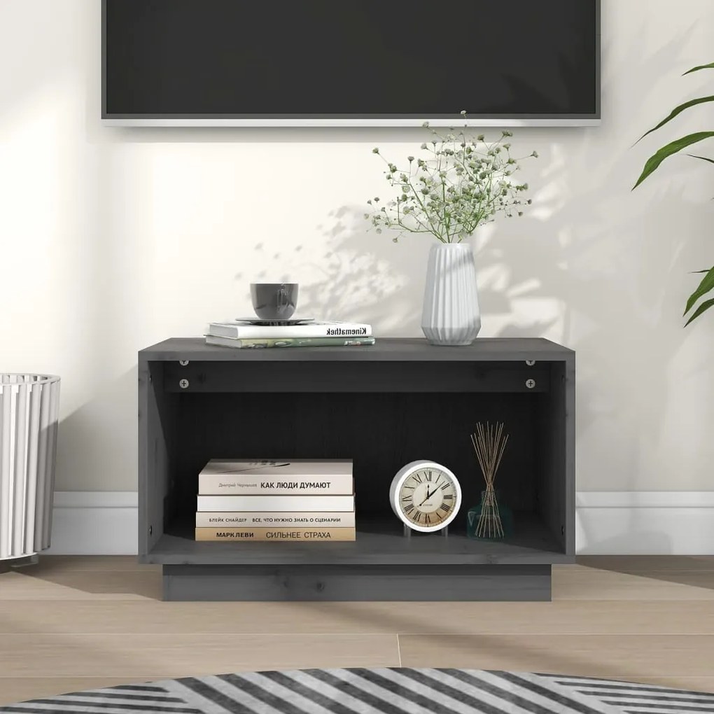 vidaXL Comodă TV, gri, 60x35x35 cm, lemn masiv de pin
