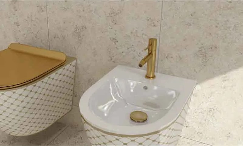 Baterie bideu din alama sanitara, auriu periat, pipa fixa 13 cm, LaVita Verdi Auriu