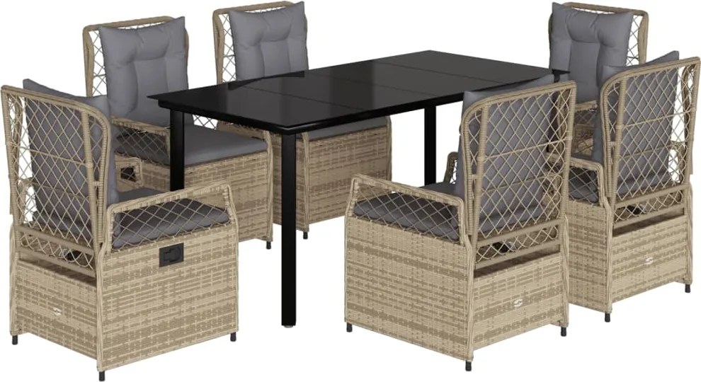 vidaXL Set de masă pentru grădină, 7 piese, cu perne, bej, poliratan