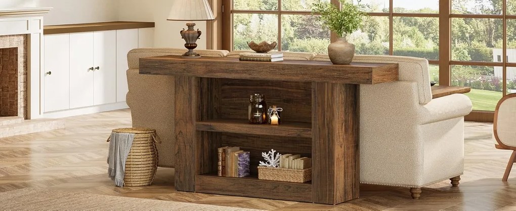 MAM26 - Masa Consola, 160 cm, masuta hol cu 2 rafturi, living, dining, dormitor - Maro