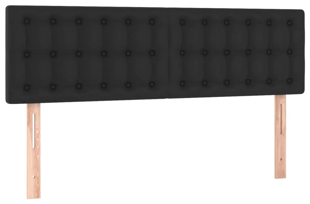 Pat box spring cu saltea, negru, 140x190 cm, piele ecologica Negru, 140 x 190 cm, Nasturi de tapiterie