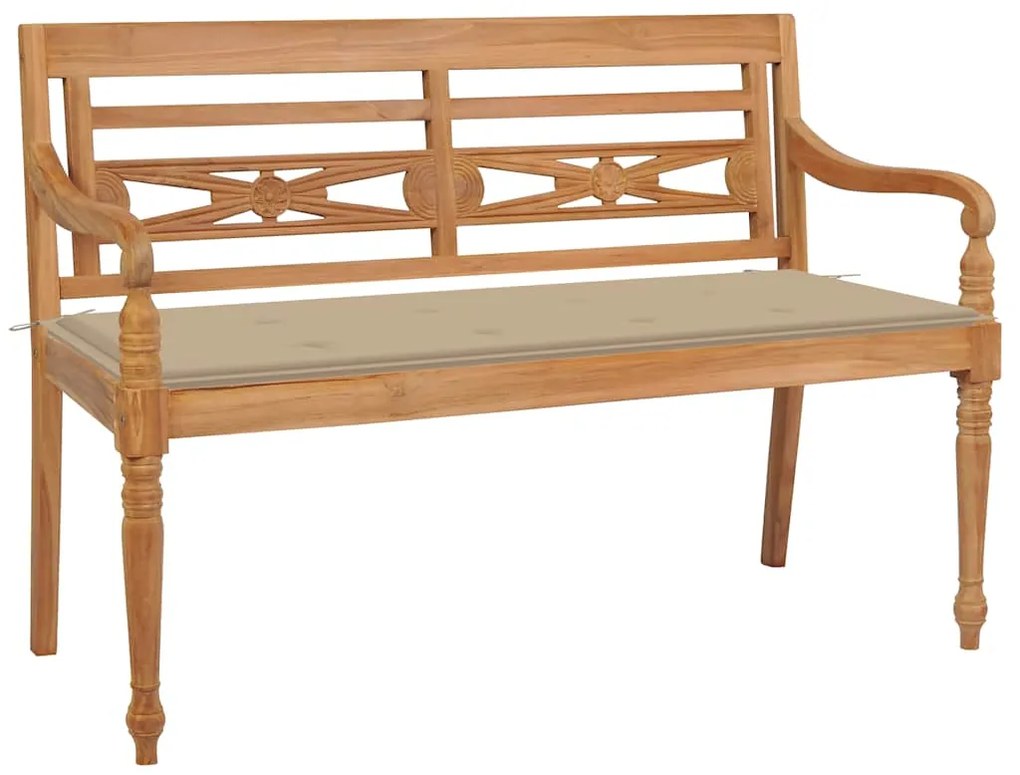 vidaXL Bancă Batavia cu pernă bej, 120 cm, lemn masiv tec