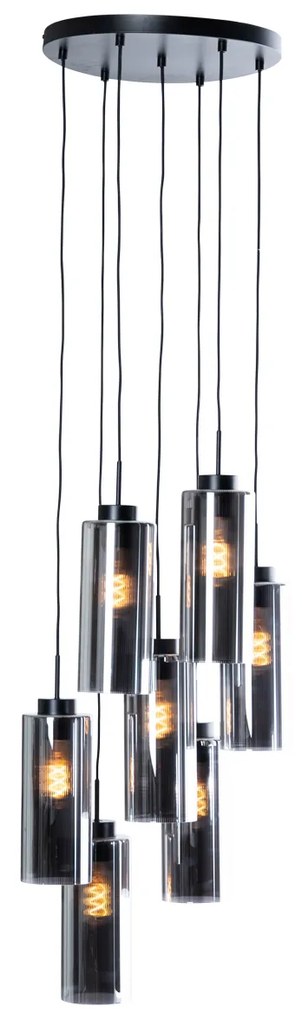 Lampă suspendată Art Deco neagră cu sticlă fumurie cu 7 lumini - Laura