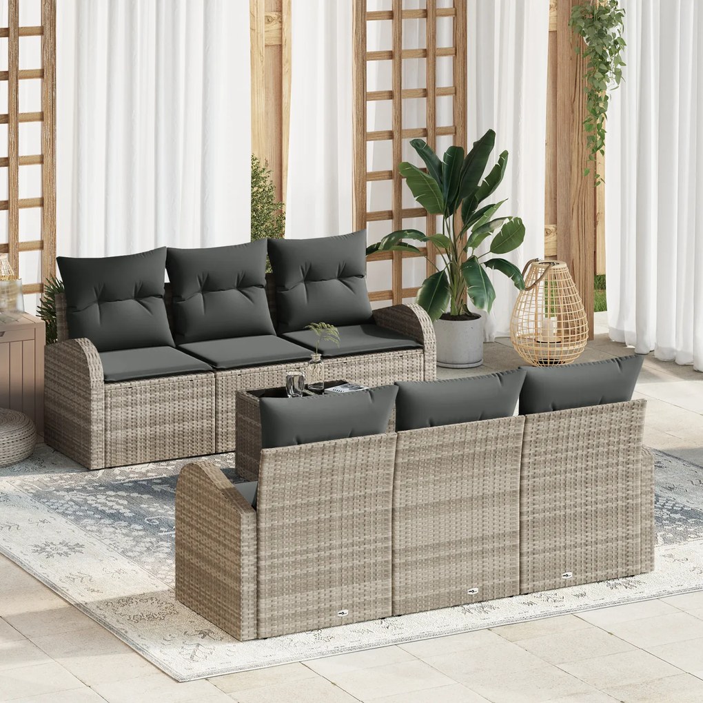 vidaXL Set de canapele pentru grădină cu pernă 7 pcs Gri deschis