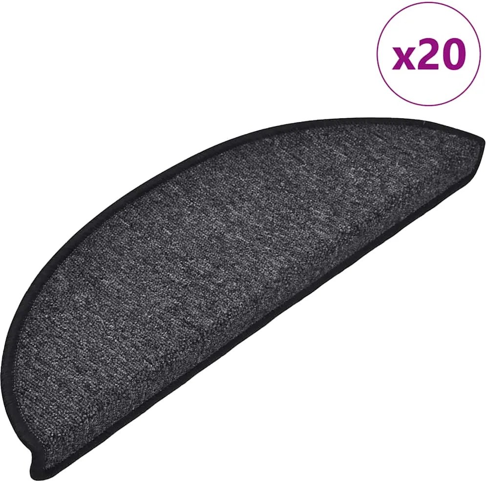 vidaXL Covorașe scări, 20 buc., 56x17x3 cm, antracit, semirotunde