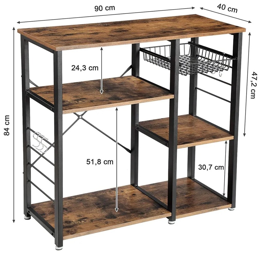 Raft de bucatarie cu cos extensibil TAYLOR 84x90 cm, rustic maro