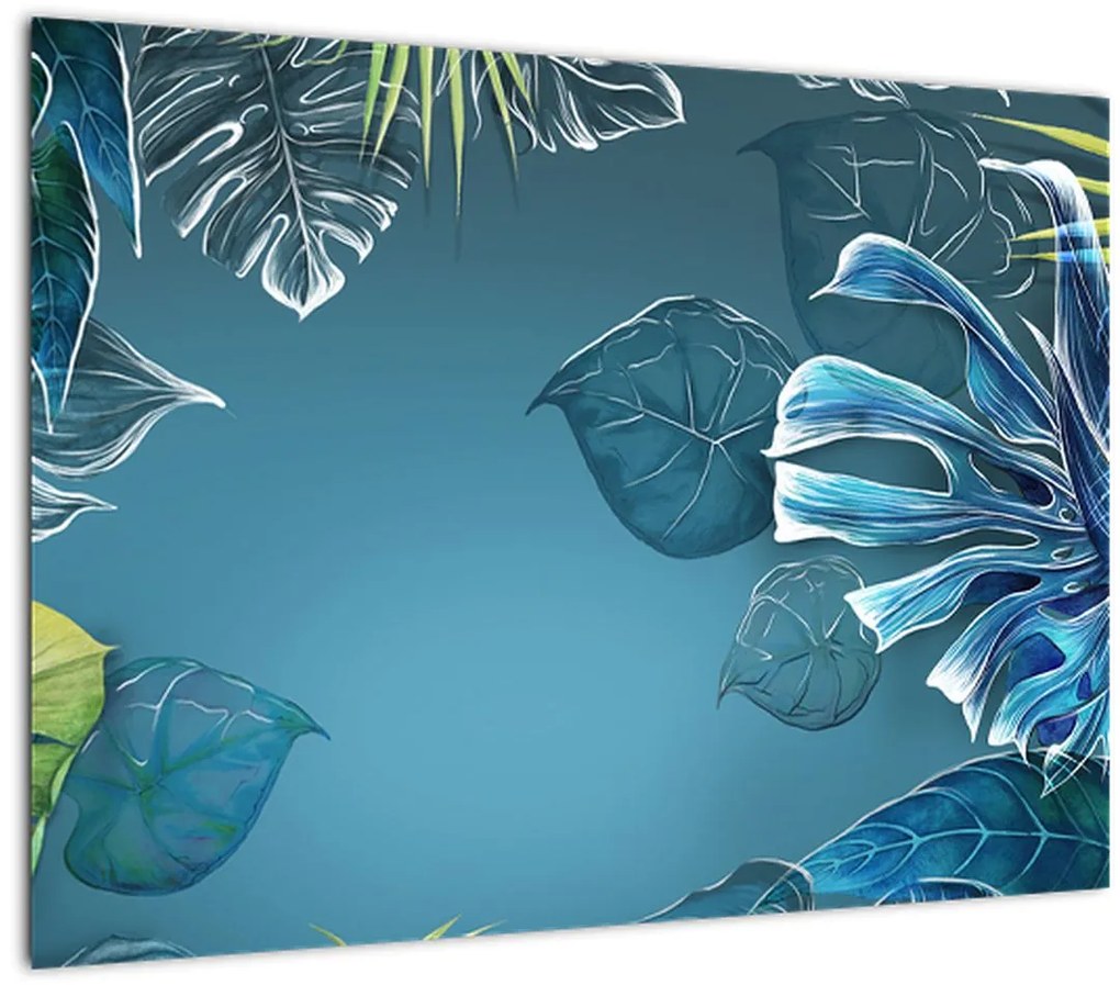 Tablou pe sticlă - Frunzele plantelor tropicale (70x50 cm)