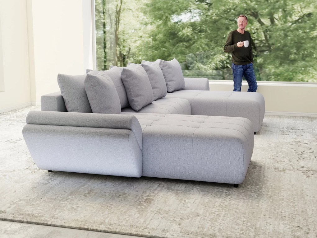 Colțar extensibil dumonde cu ladă de depozitare si sezut confortabil din spuma high-density, Berlin U Enjoy Gri 380x180 cm