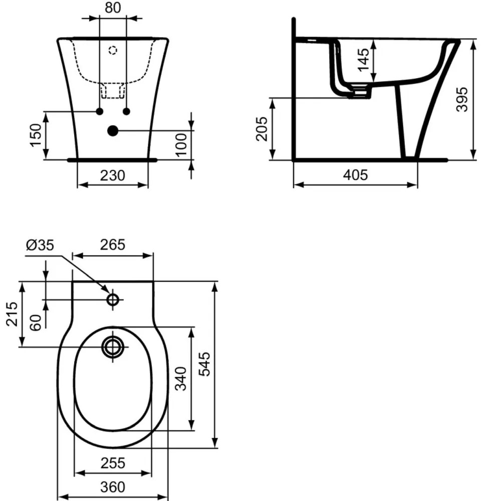 Bideu stativ Ideal Standard Connect Air back to wall alb lucios