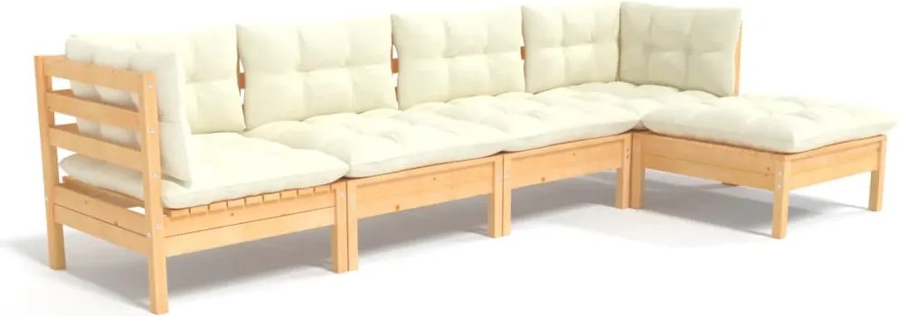 vidaXL Set mobilier grădină cu perne crem, 5 piese, lemn de pin