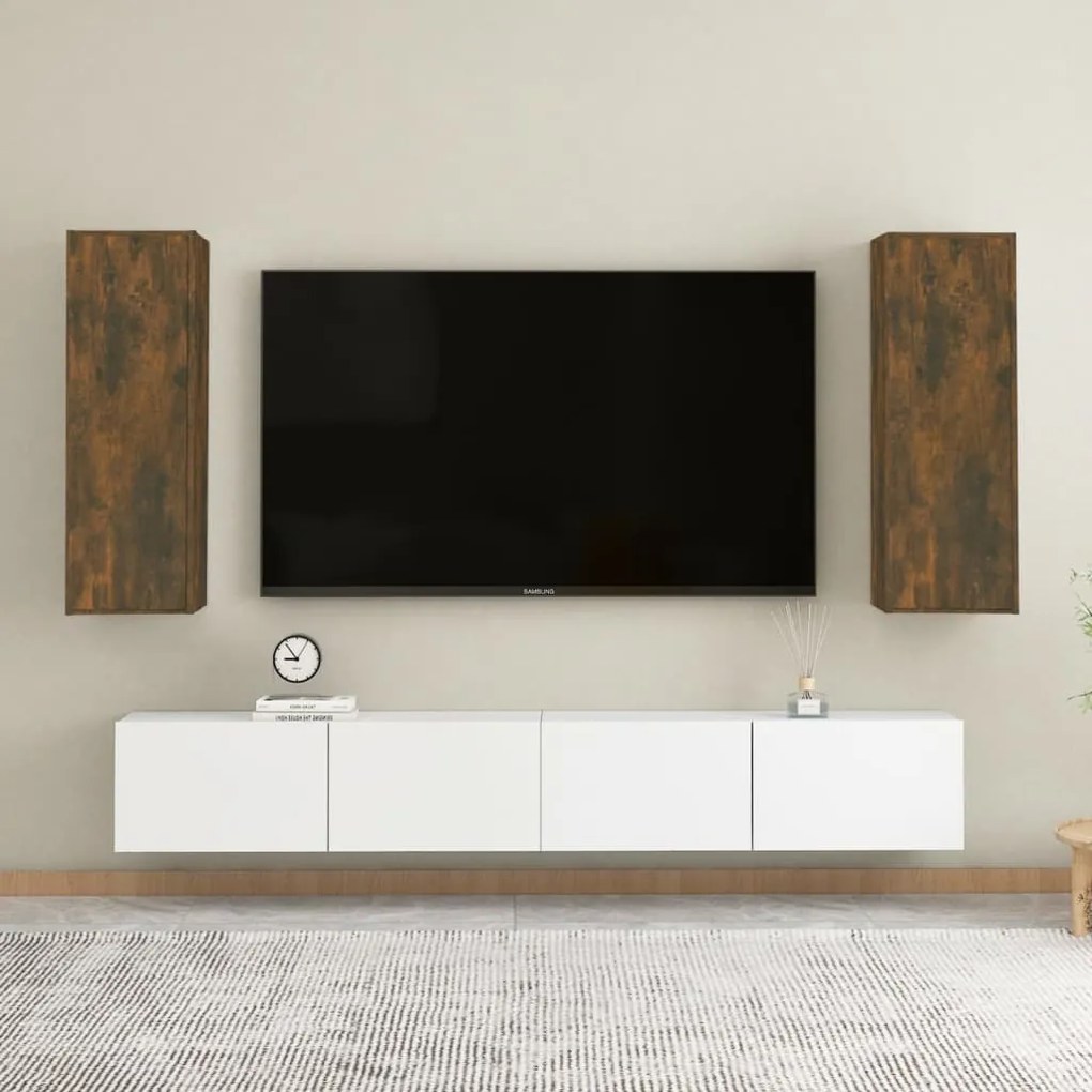 815748 vidaXL Comode TV, 2 buc., stejar fumuriu, 30,5x30x90 cm lemn prelucrat