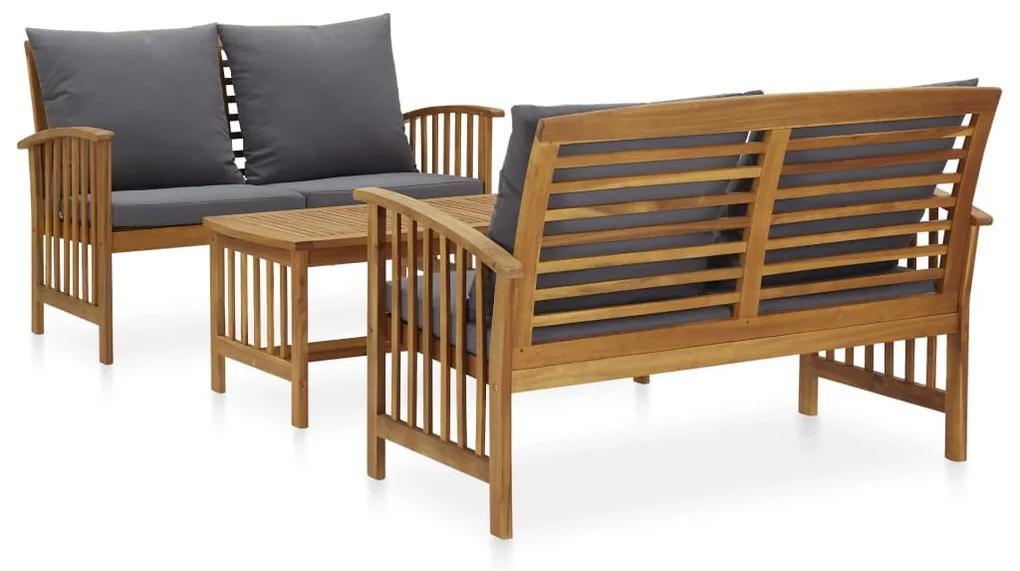 3057980 vidaXL Set mobilier de grădină cu perne, 3 piese, lemn masiv de acacia