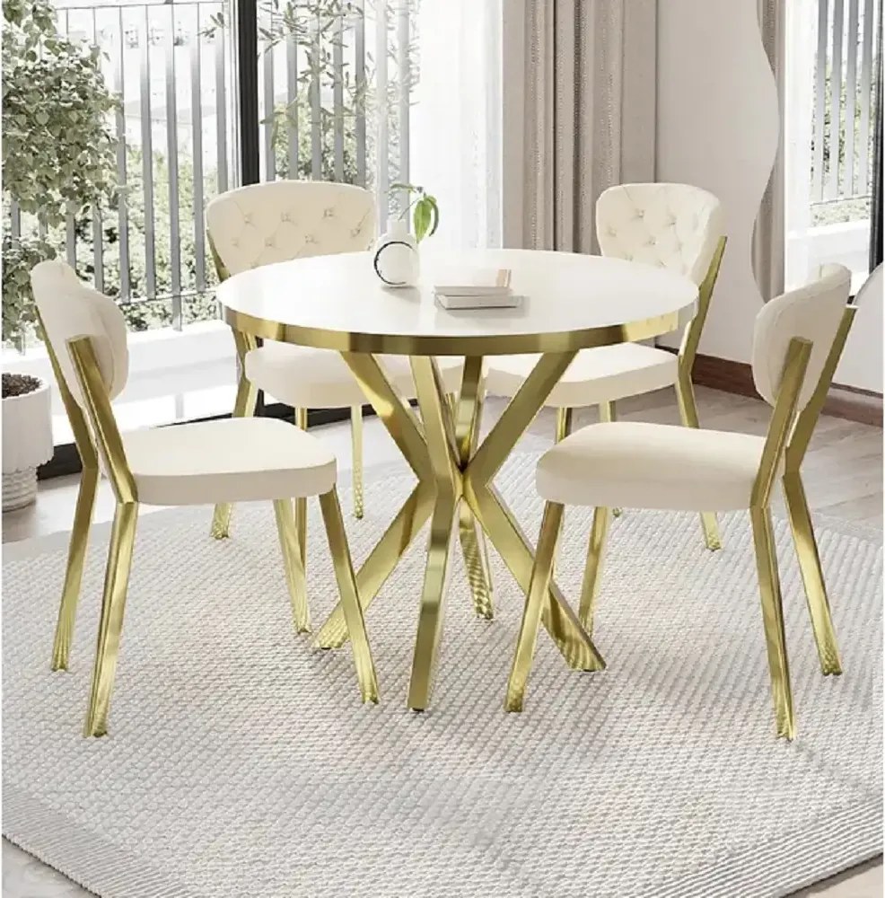 Scaun Barton, bej, profil din metal,auriu