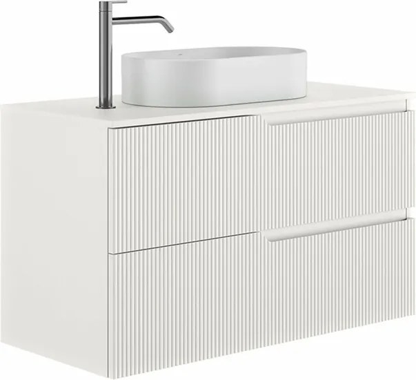 Set dulap baza suspendat Gala Canaletto 2 sertare 80 cm cu blat finisaj alb mat