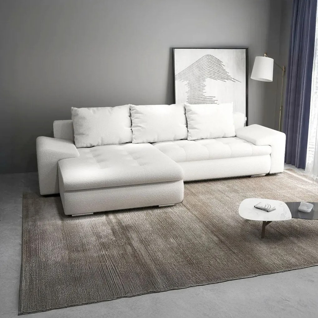 Colțar extensibil dumonde cu ladă de depozitare si sezut confortabil din spuma high-density, Leonardo Euphoria Ivory 260x185 cm