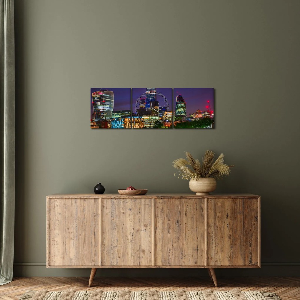 Tablou - Londra seara (cu ceas) (90x30 cm)