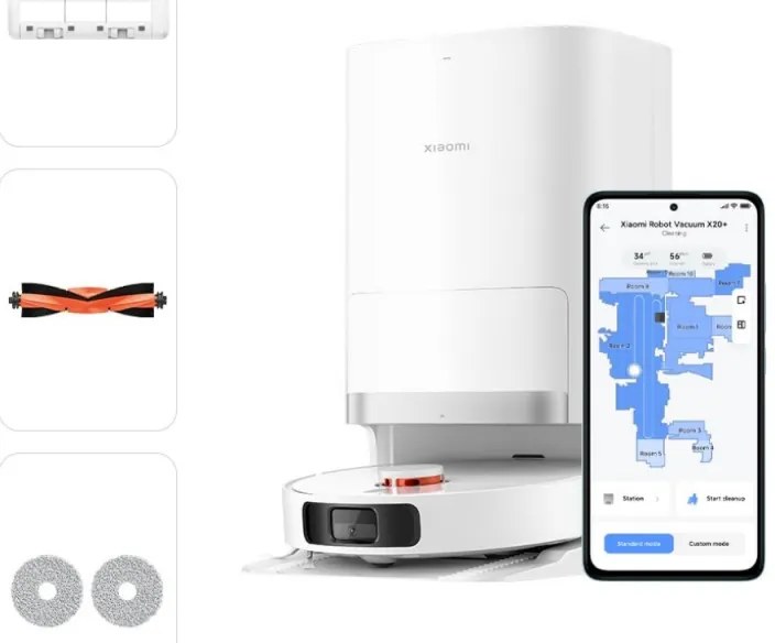Aspirator robot Xiaomi X20+, 6000 Pa, 140 min, 0.35/4 l, Functie Mop, Statie de autogolire, Navigatie LDS, Evitarea obiectelor, Aplicatie mobila, Alb