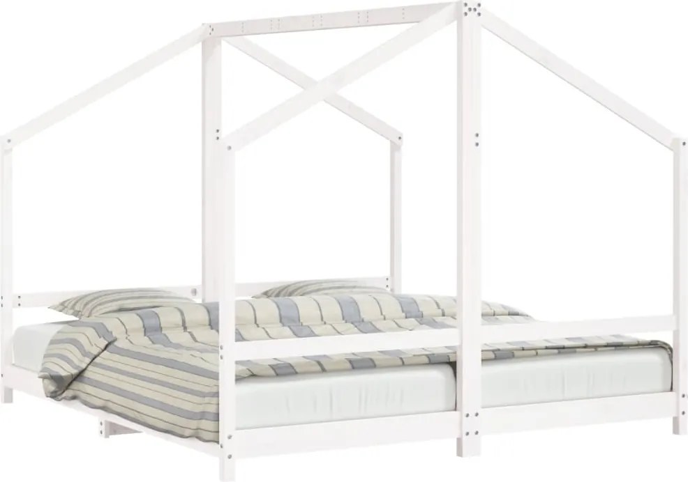 vidaXL Cadru de pat pentru copii, alb, 2x(90x200)cm, lemn masiv de pin