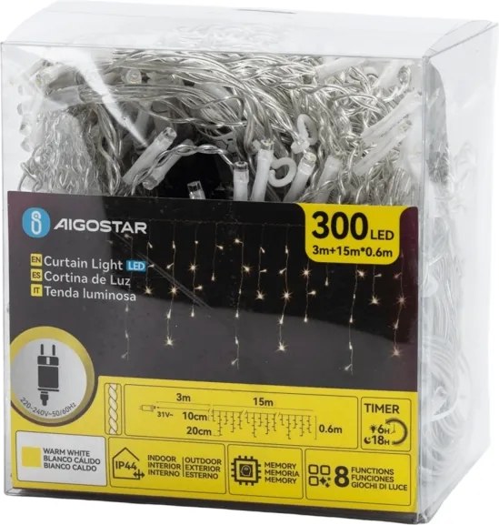 Lanț LED decorativ de exterior Aigostar 75xLED/6W/230V 15x0,6m IP44 alb cald