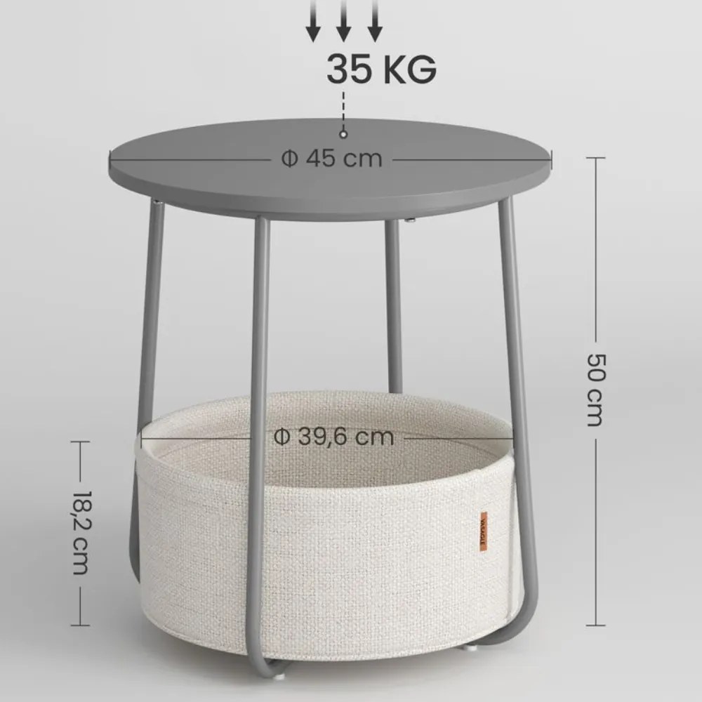 Măsuță rotundă cu coș de depozitare COLETTE, 45x50cm, gri/alb Vasagle