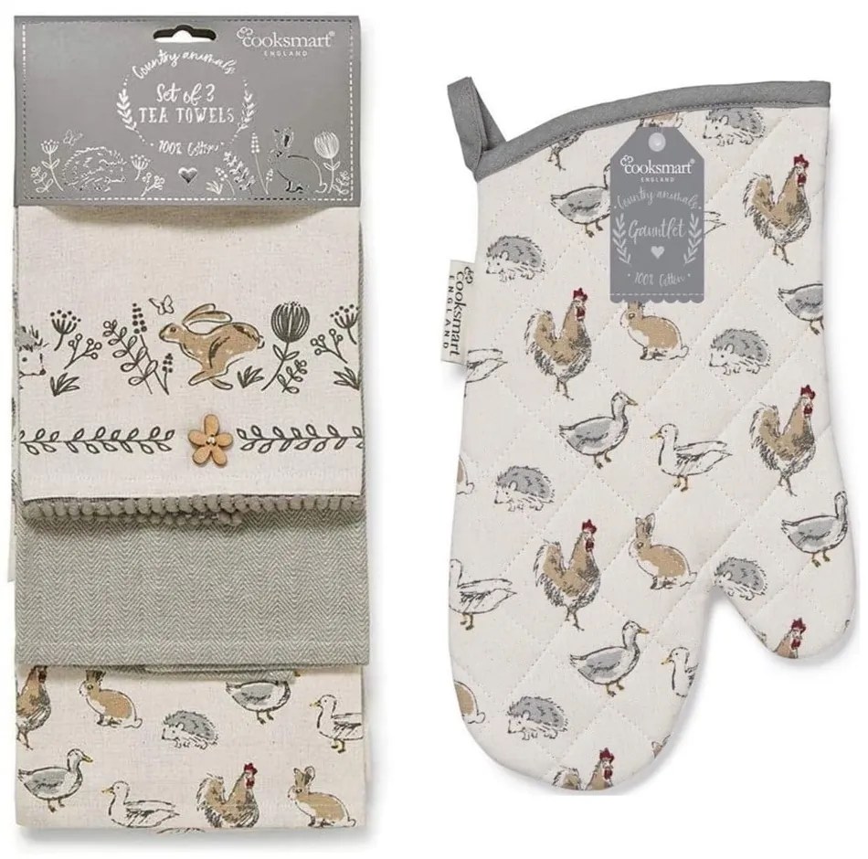 Set cu prosoape și mănușă de bucătărie 4 buc. Country Animals – Cooksmart ®