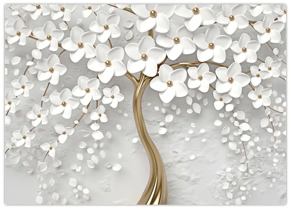 Tablou cu copac alb cu flori (70x50 cm)