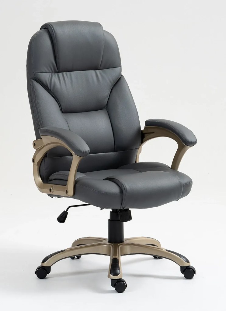 DESMOND Scaun directorial, recliner, pivotant, inaltime reglabila, rezistent 150 kg, piele PU, Gri