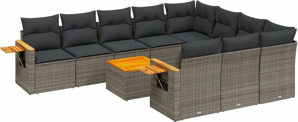 vidaXL Set canapele de grădină cu perne, 11 piese, gri, poliratan