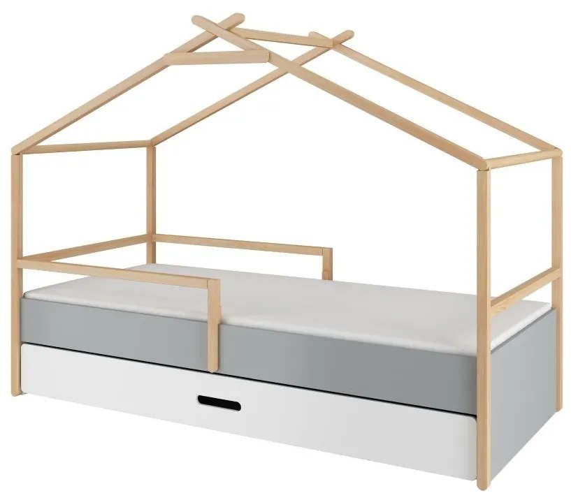 Pat copii Teepee alb/pin/gri 90x200 cm