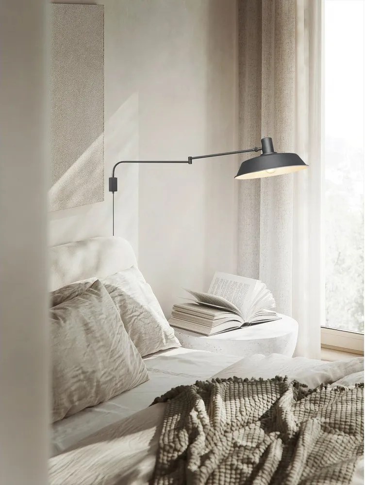 Aplică de perete negru-mat cu structură flexibilă cu alimentare la priză ø 35,5 cm Bolder – Trio